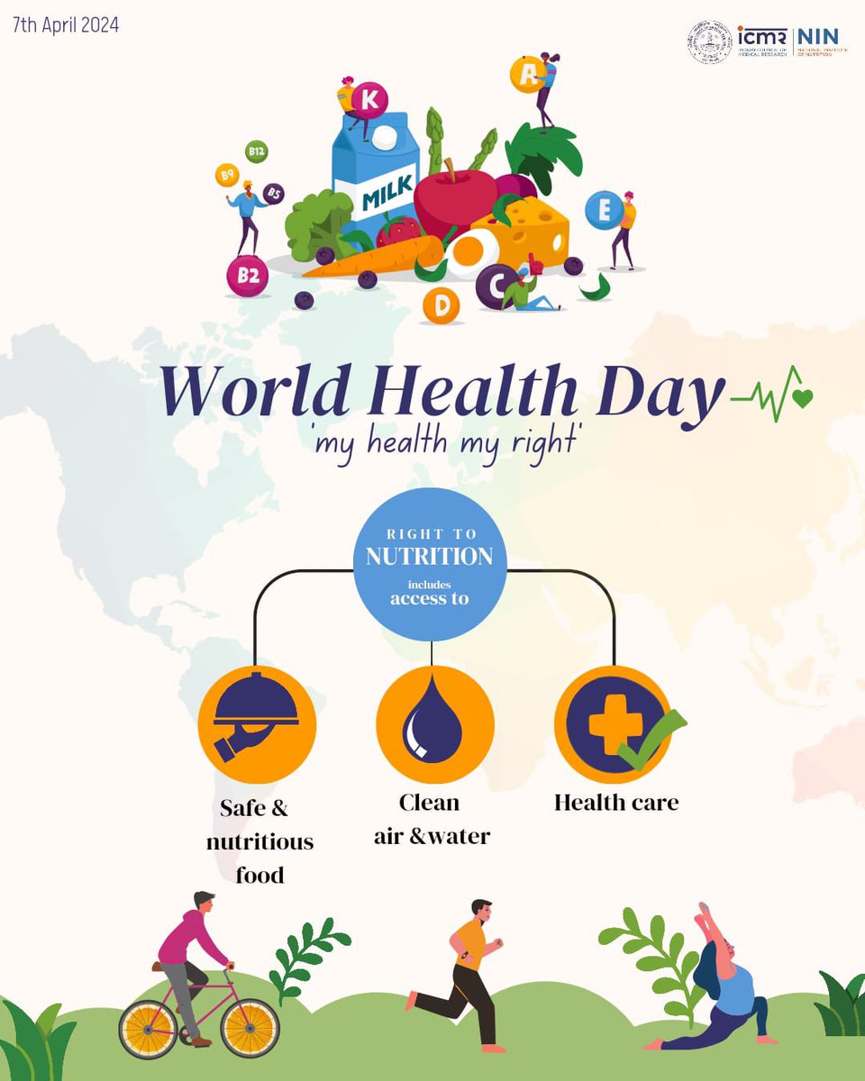 Nutrition is the cornerstone of Good Health. #WorldHealthDay2024 greetings to all. #MyHealthMyRight @NINDirector @ICMRDELHI @DeptHealthRes @MoHFW_INDIA @WHOSEARO @UNICEFIndia @LetsFixOurFood