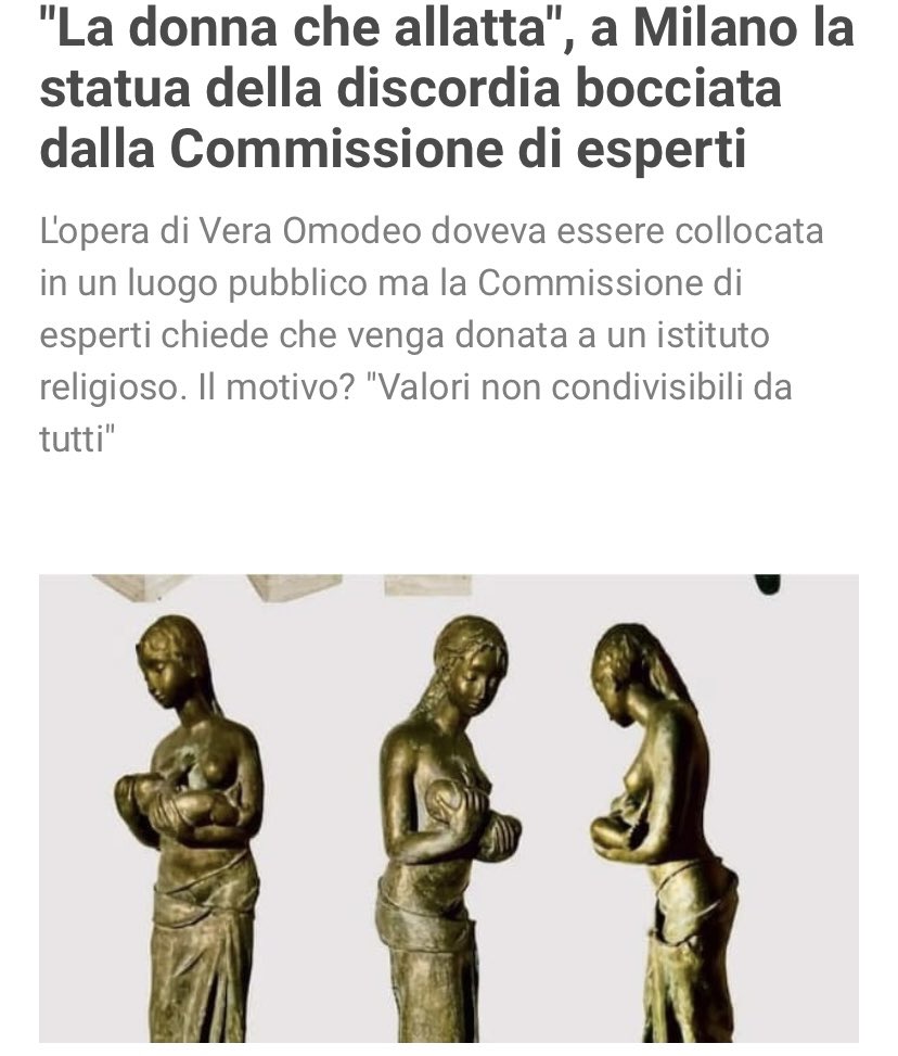 Solo in una città di radical chic può far paura questa statua. La maternità è valore universale.
<a href="/BeppeSala/">Beppe Sala</a> <a href="/ProVitaFamiglia/">Pro Vita & Famiglia</a>