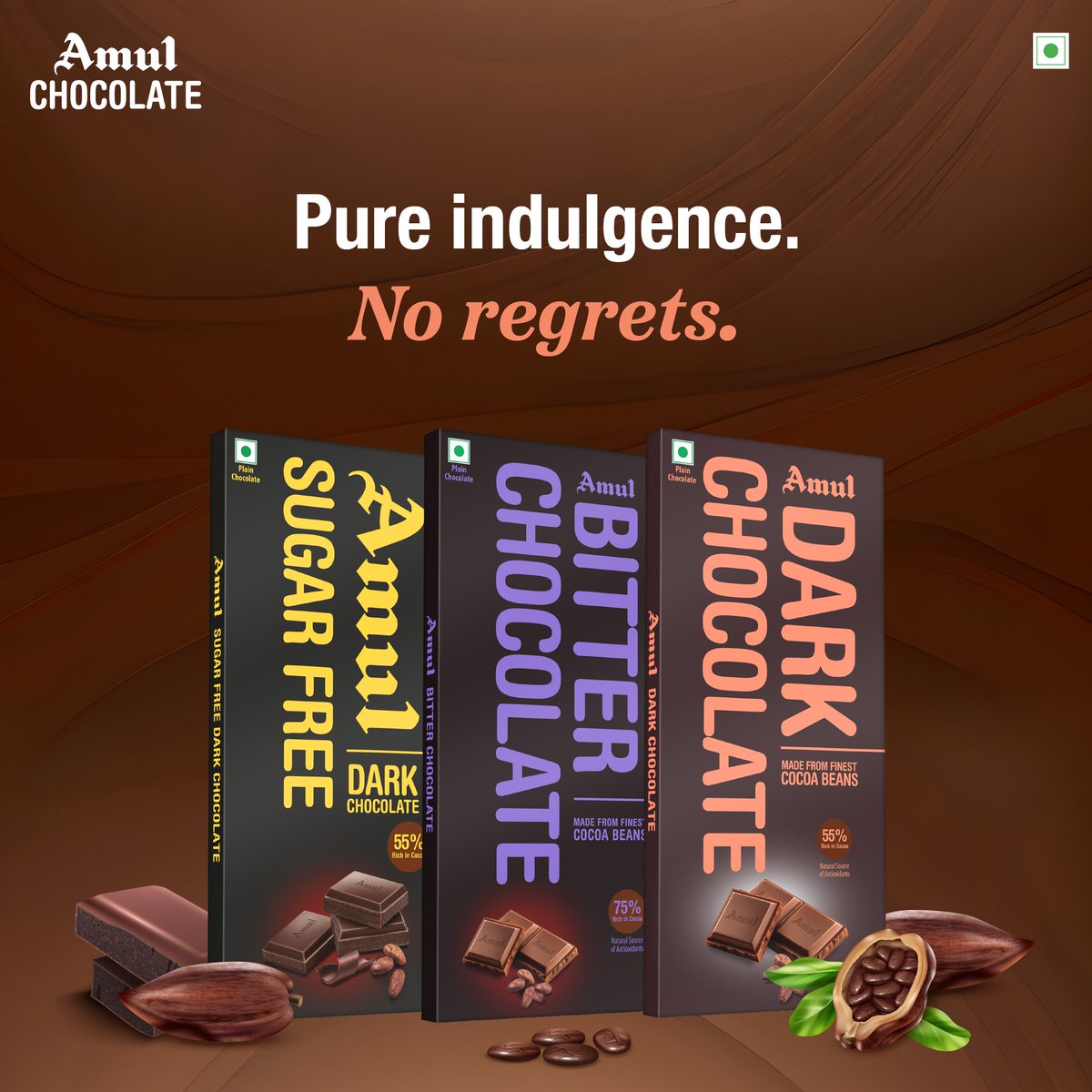 Indulge in the goodness of Amul Dark Chocolate Range! #Amul #DarkChocolate #HealthyTreat #sugarfree