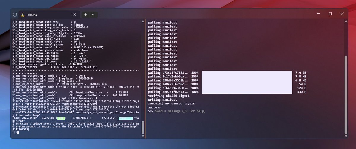 l_unchtime's tweet image. Finally trying out #codellama coding #AI assistant, hosted directly on my local machine.
Fairly fresh setup running on linux so haven't got the GPU working just yet but just for initial tests using the CPU should be fine.