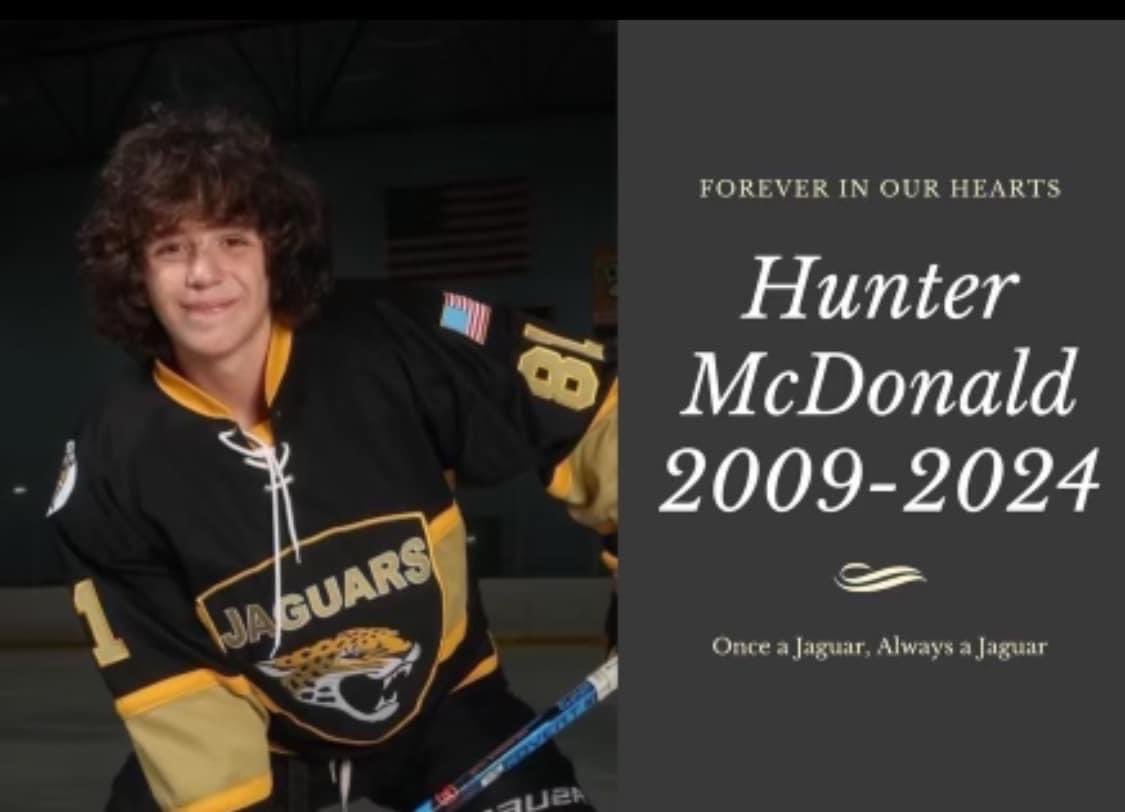 Our deepest condolences to the family & friends of Hunter McDonald and the Jaguar Hockey Club

#SticksOutForHunter
#HockeyFamily 
gofund.me/4f437639