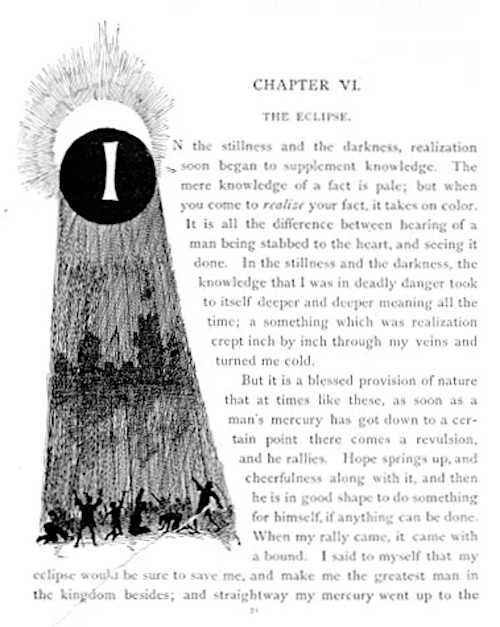 A Connecticut Yankee in King Arthur's Court (1889) by Mark Twain is an early example of the time travel & alternate history genres. 19th Century's Hank Morgan uses knowledge of a solar eclipse during his time in the past to save his life. That's one to mark...on #SciFiSaturday!!…