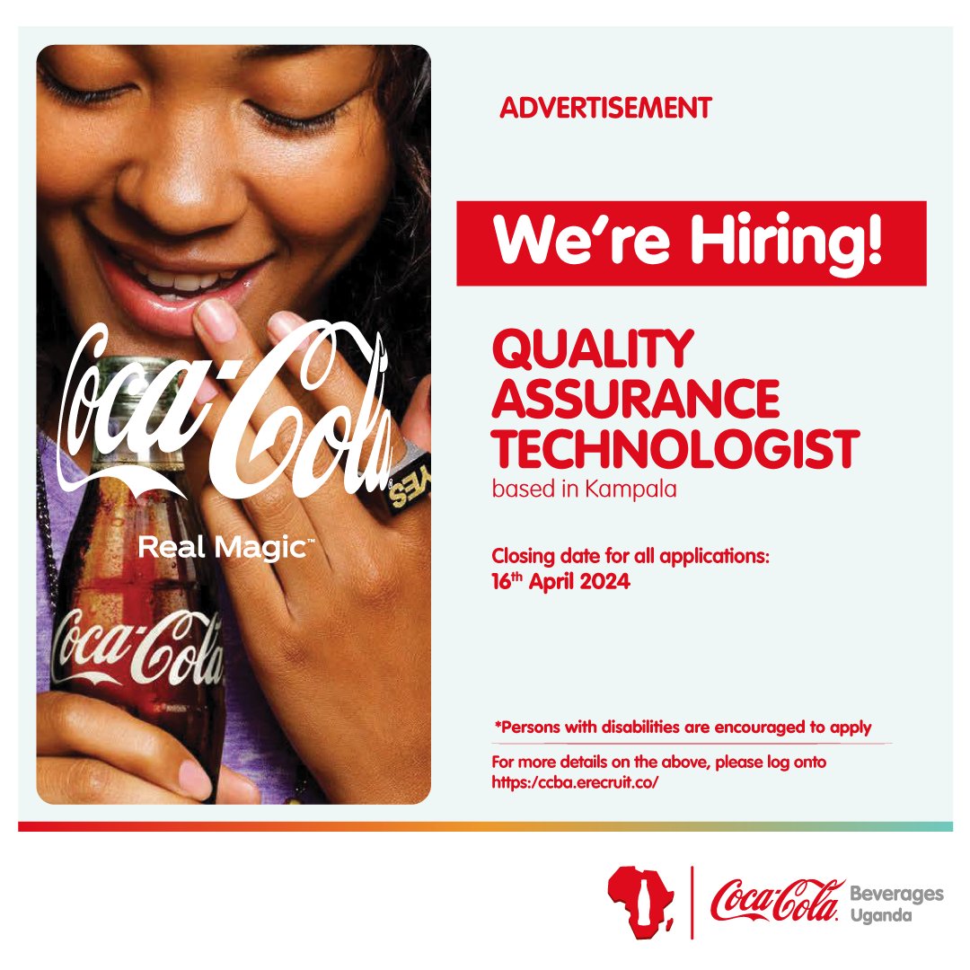 We're looking for a Quality Assurance Technologist to ensure accurate and timely inspection of the incoming ingredients and packaging materials. Apply today and be part of our team . Deadline: April 16th, 2024 More details: ccba.erecruit.co #RefreshUG #CCBU