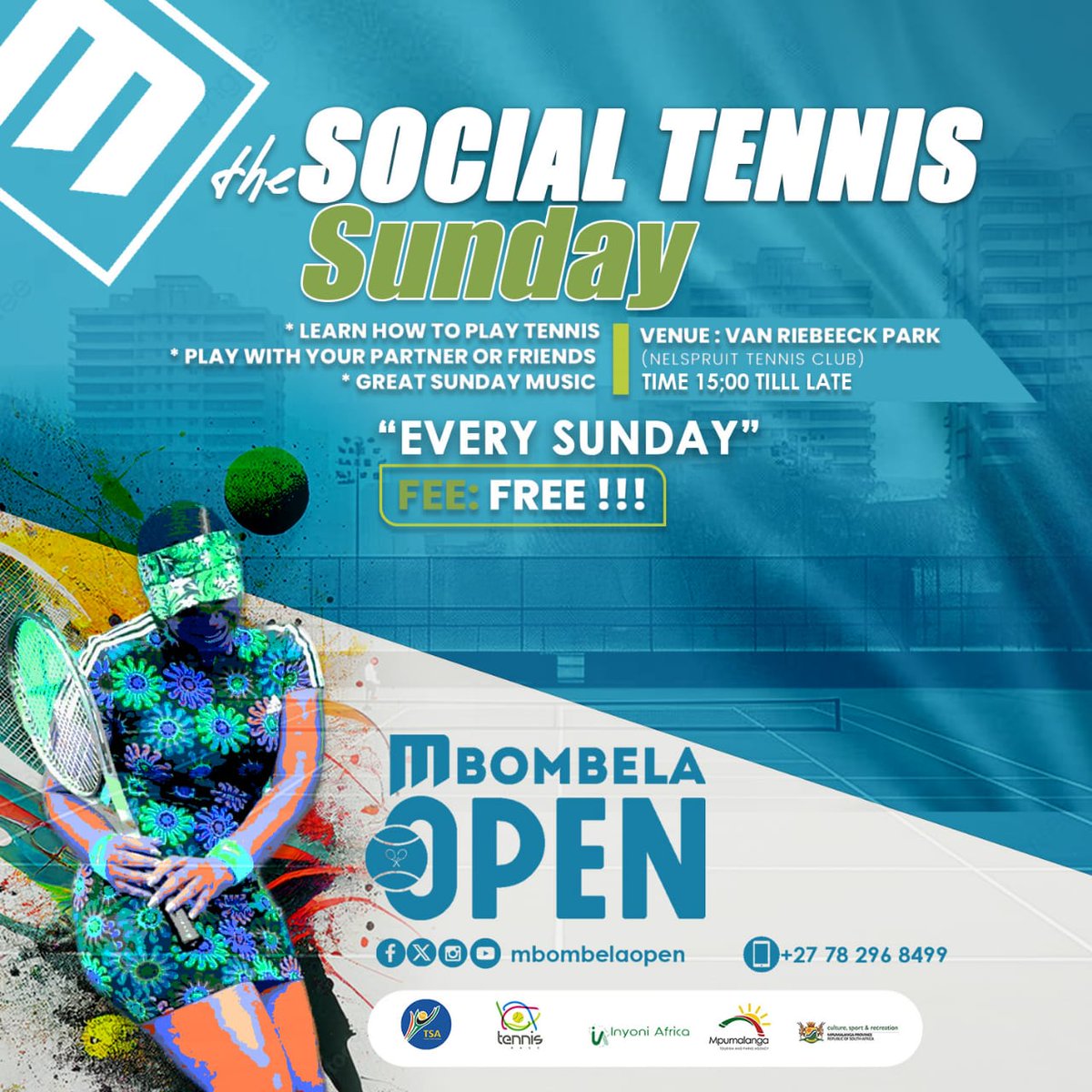 Dear Tennis Community, 
Please note today’s Social Tennis Sunday is cancelled due to inclement weather.
#mbombelaopen
#mbombelaopenactivations
#socialtennis
#mpumalangatourism
#tennisbaselegacy