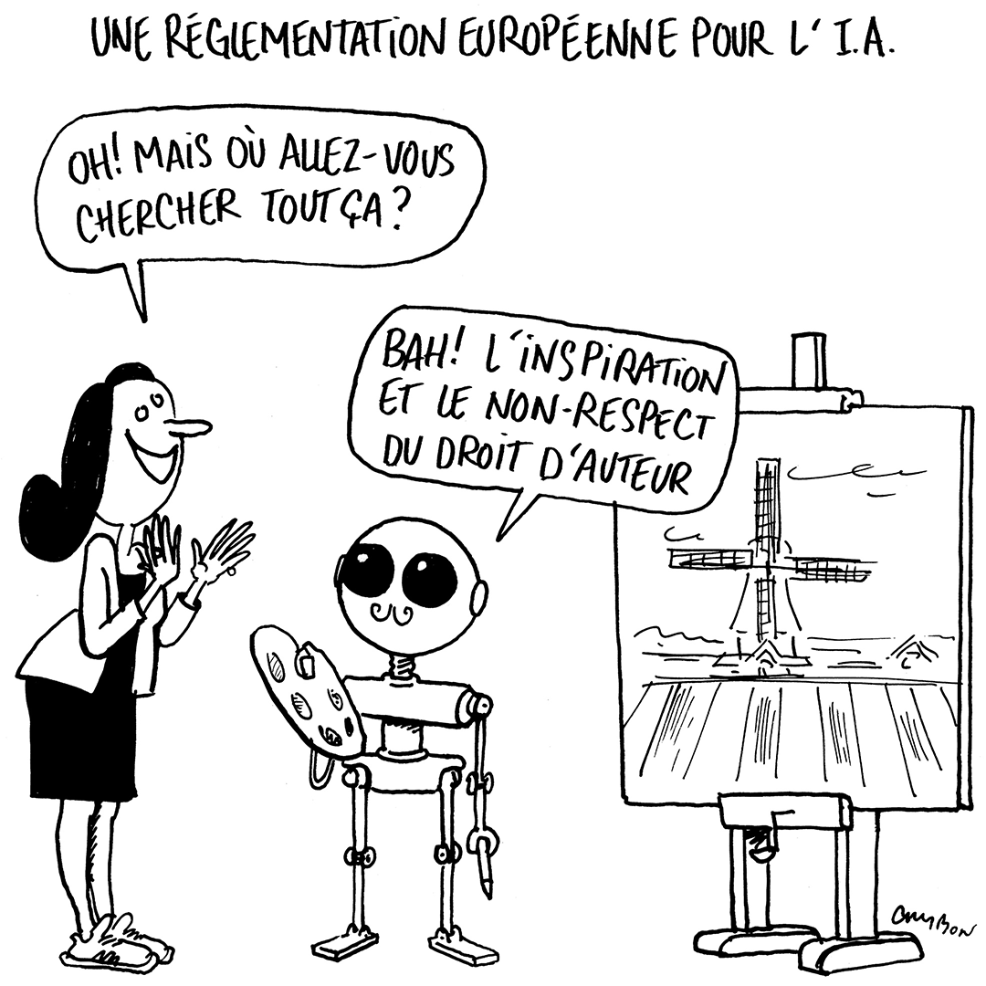 ✏️ Le dessin de la semaine par #MichelCambon pour #LeJournaldesArts. 
#dessindepresse #humour #création #intelligenceartificielle #IA #droit 
lejournaldesarts.fr/actualites/une…