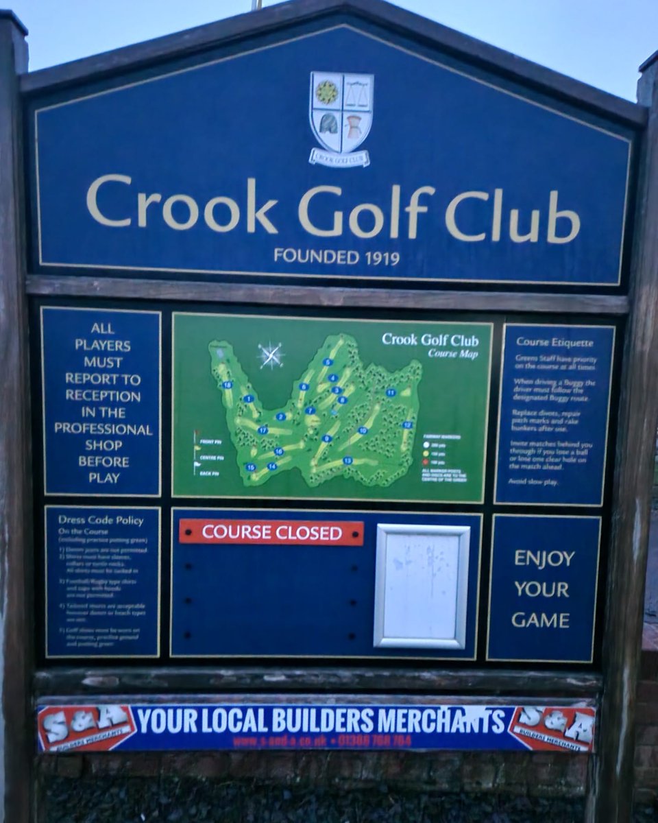 CrookGolfClub's tweet photo. Sunday 7th after more rain over night, the course remains closed, next inspection tomorrow morning 0630 https://t.co/gt1hhD0p9T