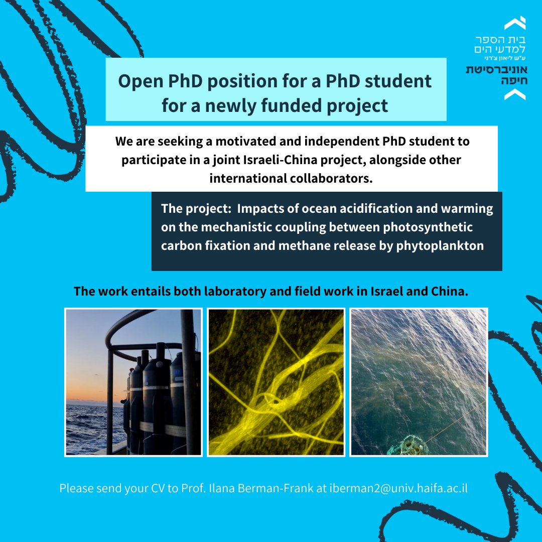 ** PhD Alert! ** Study the impact of climate change on our oceans! Join our international project on ocean acidification & warming! Send CV to Prof. Ilana Berman-Frank: iberman2@univ.haifa.ac.il #OceanScience #PhD #ClimateChange