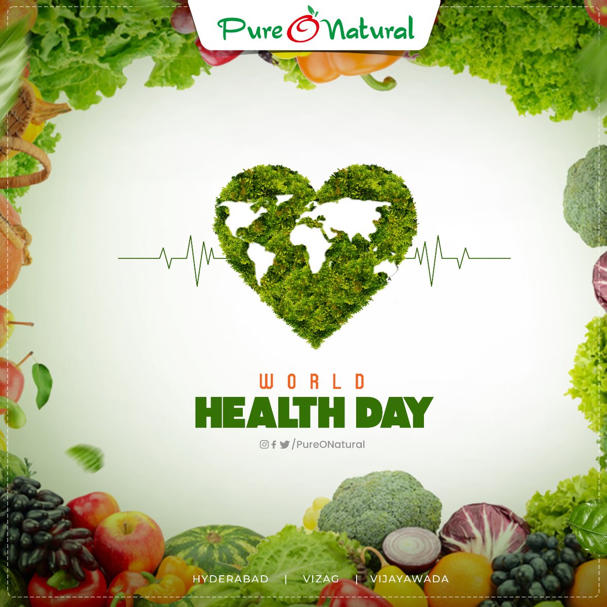 Health is the first of all liberties.Happy World Health Day! ❤

#PureONatural #Hyderabad #Vizag #Vijaywada #FarmFresh #FreshFruits #FreshVegetables #StayHealthy #HealthyLife