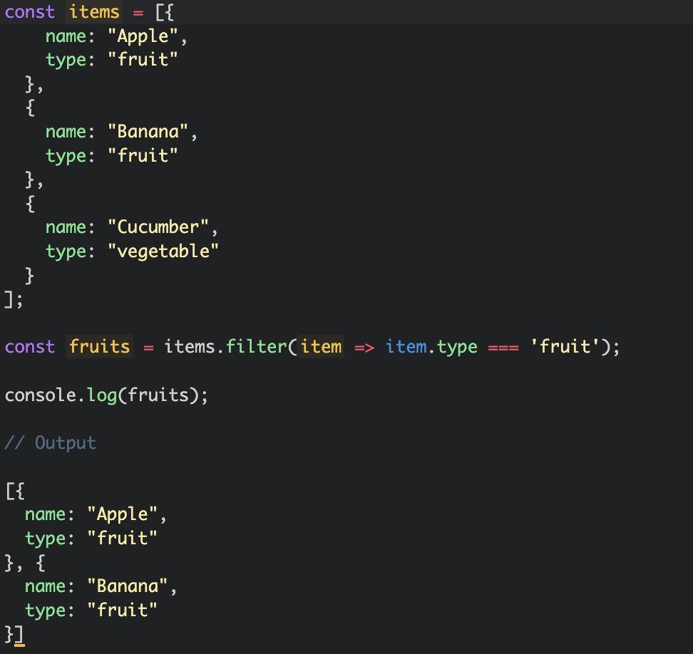 Javascript:
Struggling to segregate specific elements in an array during interviews ?
 
The filter 🚀 method is your hero! It creates a NEW array with elements that PASS a test defined by your function.

#JavaScript #InterviewTips #CodingProblems