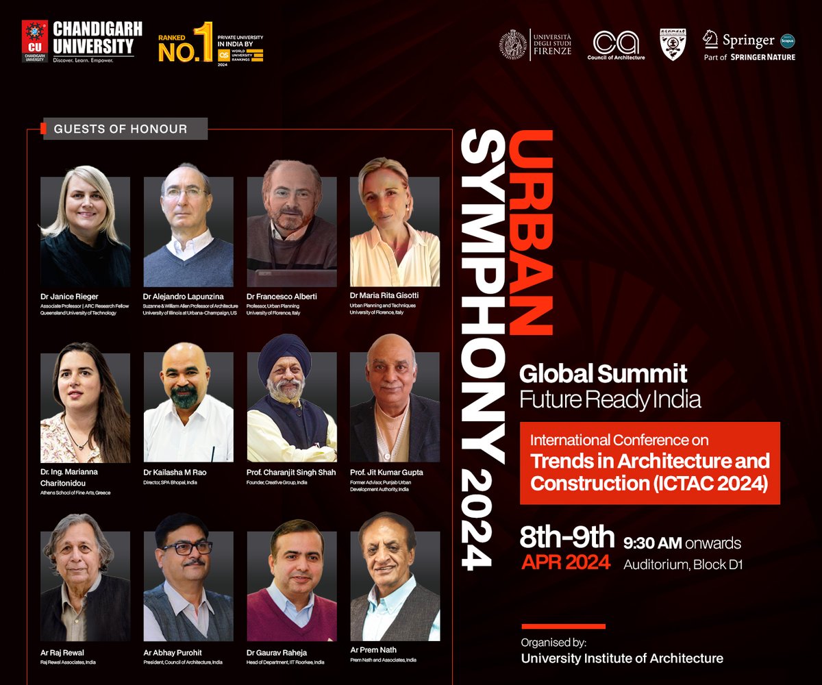 #ChandigarhUniversity is delighted to announce the upcoming 2-day #UrbanSymphony2024, showcasing the 'Global Summit: Future Ready India' and the '2nd International Conference on Trends in Architecture & #Construction' hosted by the University Institute of Architecture.

This…