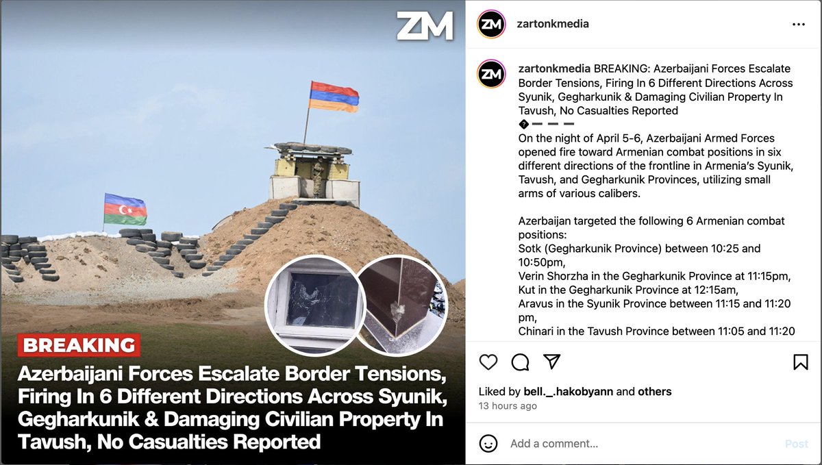 Azerbaijan attacked Armenia again. The former expects retaliation to use as an excuse for invasion. Just months after ethnically cleansing Armenians from their land for millennia. What can halt this aggression? Armenians don't know what to think or feel. Mainstream media help?