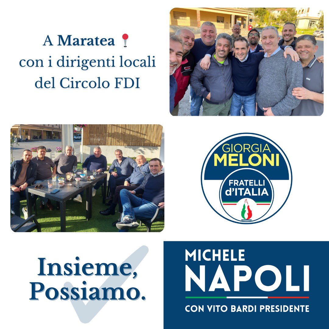 NapoliMichele's tweet photo. A #Maratea📍perla della nostra #Basilicata
Costa unica conosciuta in Italia e nel mondo 🌊

Incontro con i dirigenti locali del circolo FDI 🤝

𝑰𝒏𝒔𝒊𝒆𝒎𝒆, 𝑷𝒐𝒔𝒔𝒊𝒂𝒎𝒐.

#RegionaliBas #michelenapoli #fratelliditalia #bardipresidente https://t.co/Z3M3SFtx4C