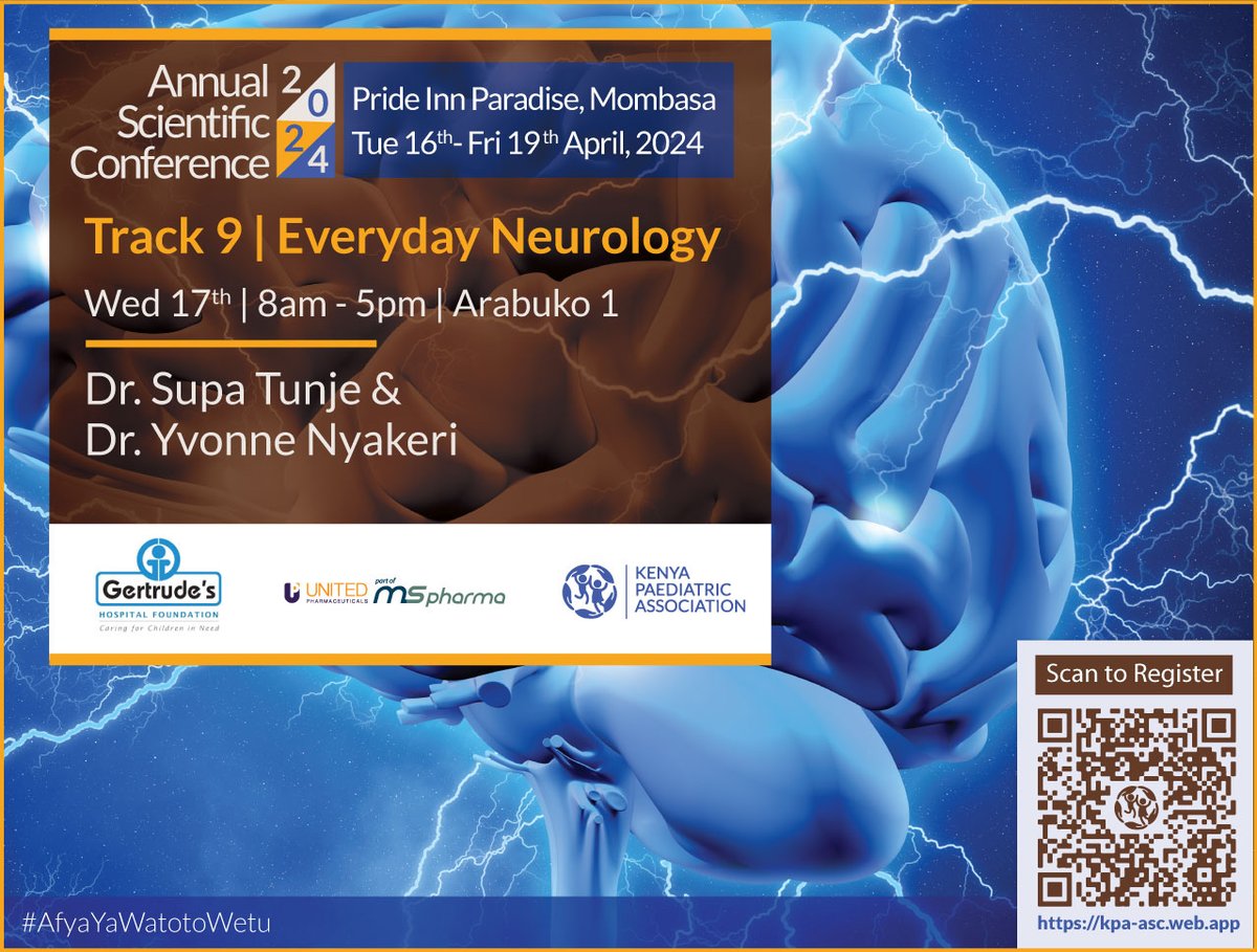 Take a deep dive into diverse neurologic disorders, from stroke and epilepsy to neurodegenerative diseases as well as innovative strategies for improving patient outcomes in Track 9 at the #KPASciCon2024

Register today! - kpa-asc.web.app

#Afyayawatotowetu #Childhealth
