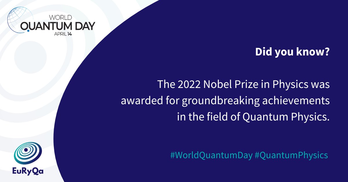 Celebrating #WorldQuantumDay 🙌

Let's recognize the remarkable achievements of Alain Aspect, John F. Clauser, and Anton Zeilinger, Nobel Prize winners in Physics 2022.

Learn more about their groundbreaking work here ➡ euryqa.eu/news/wqd-did-y…

#EuRyQa #QuantumPhysics