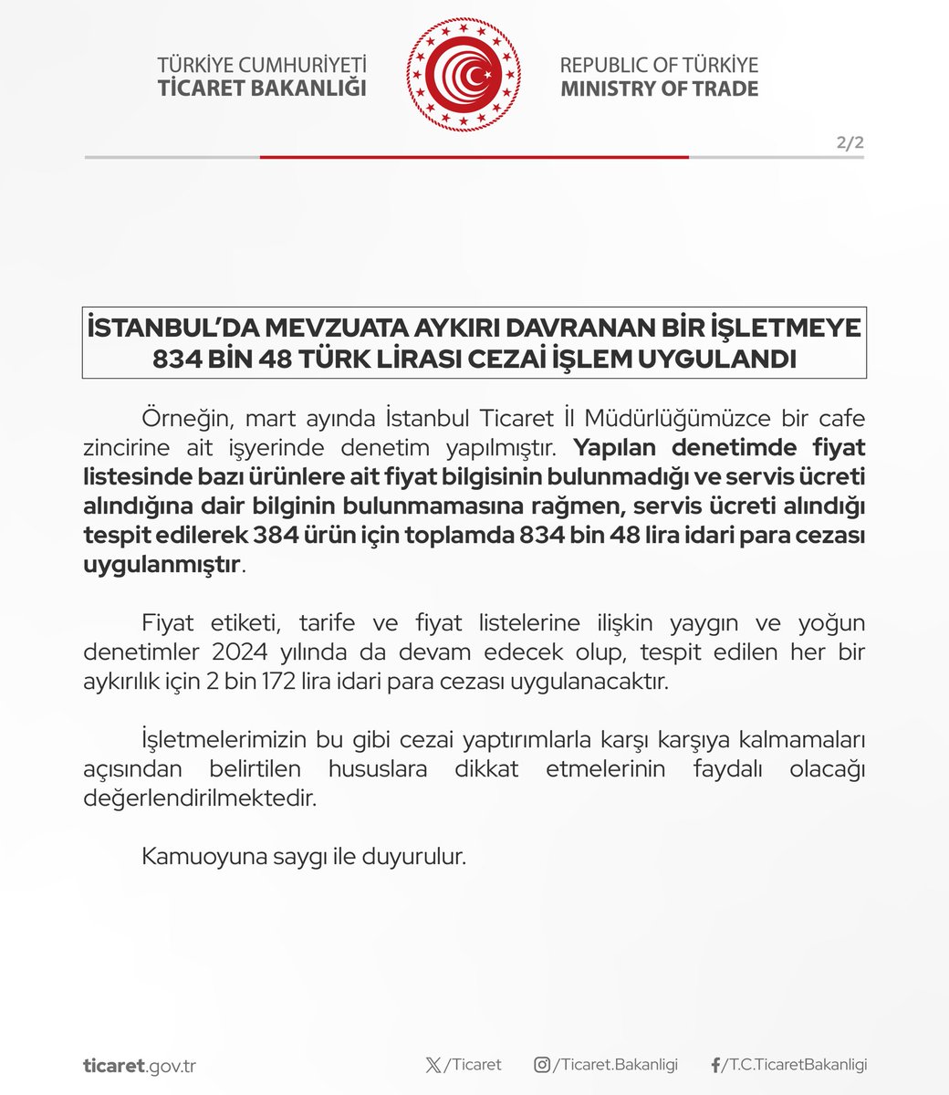 Ticaret Bakanlığı Restoran ve Kafelerde Alınan Servis Ücretlerini Denetliyor (07.04.2024)