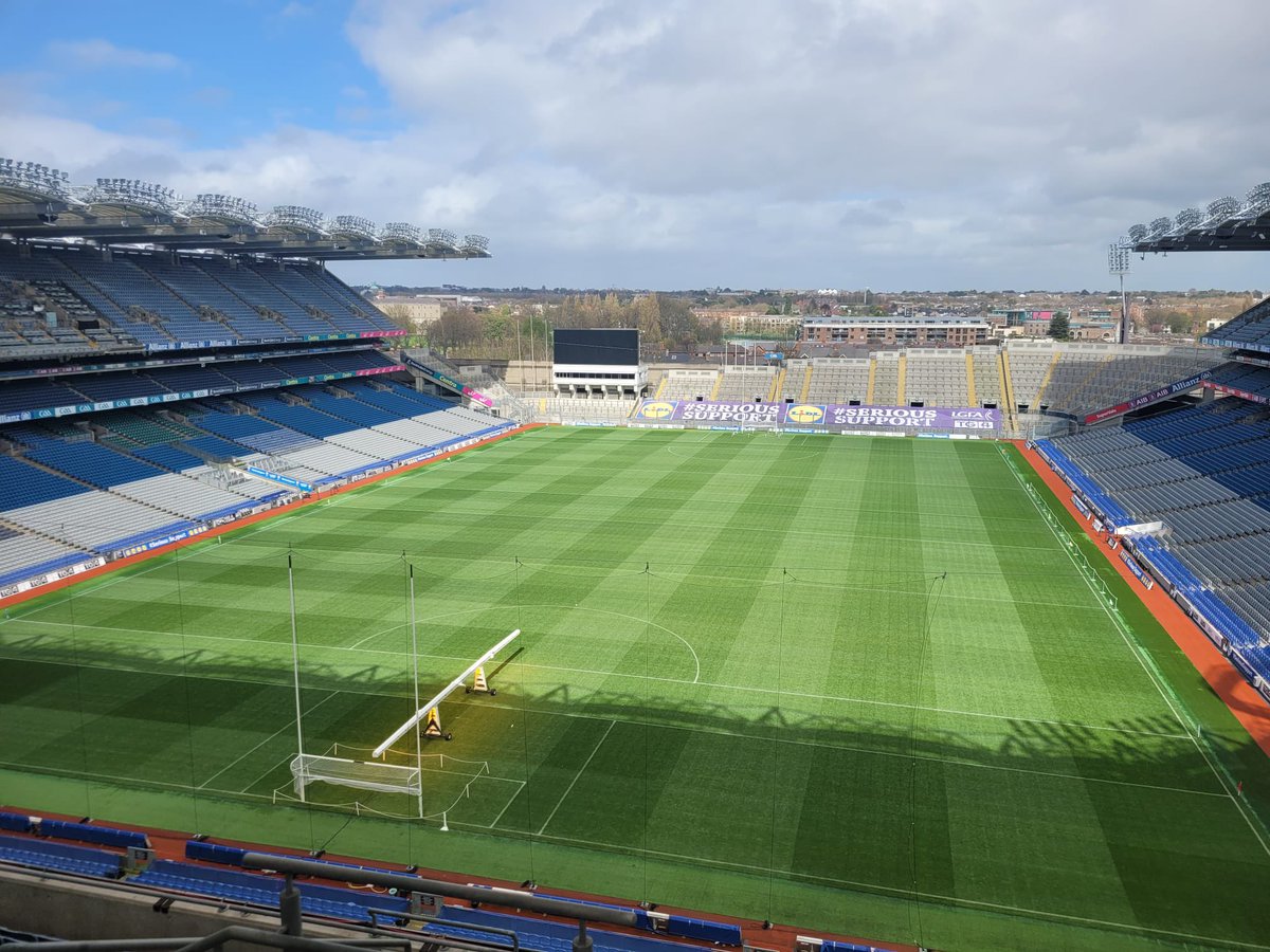 After 4 senior football matches last weekend followed by 4 days of non stop Go Games, the pitch team have worked their socks off @CrokePark for 2 days to turn the pitch around for the @LadiesFootball league finals today. Best of luck to all 4 teams today.