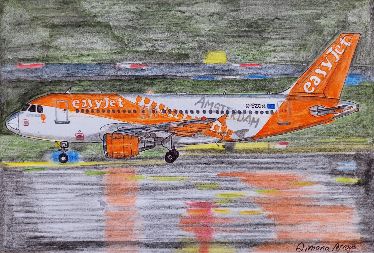 Airbus A319-111 G-EZDN of @easyJet 'Amsterdam' at @dusairport ✈️🧡
Photographer: Rainer Spoddig 📸
Drawn with watercoloured pens.
148x210mm
@easyJetholidays #A319 #paintings #watercolors #art #easyJetHolidays #travel #aviation #aviationlovers #avgeek #avgeeks #airbus #planes