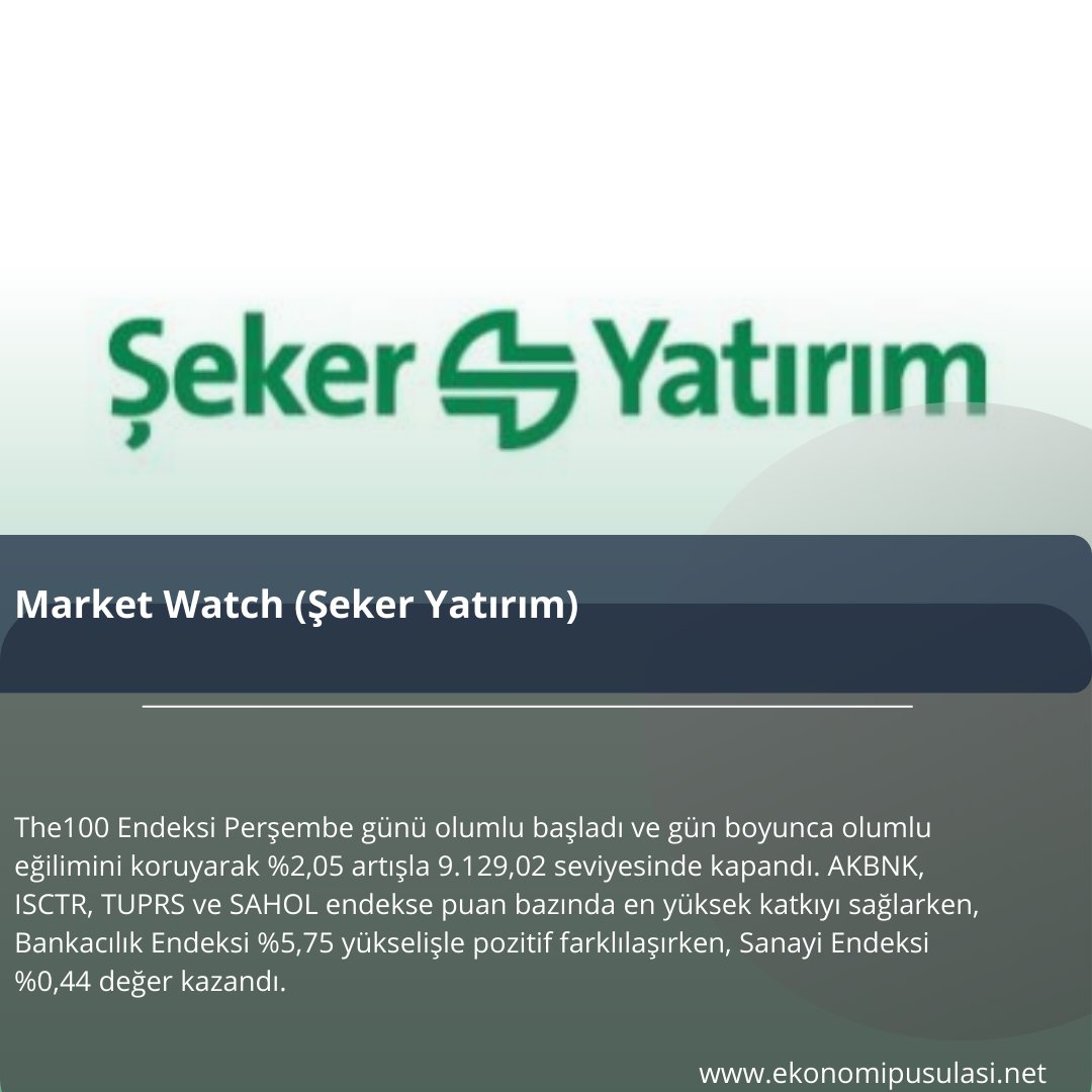 Market Watch (Şeker Yatırım) 

#piyasaanalizi #küreselpiyasalar #abdborsaları #avrupaborsaları #borsaistanbul #bist100 #finans #yatırımcı #ekonomi #hissesenetleri