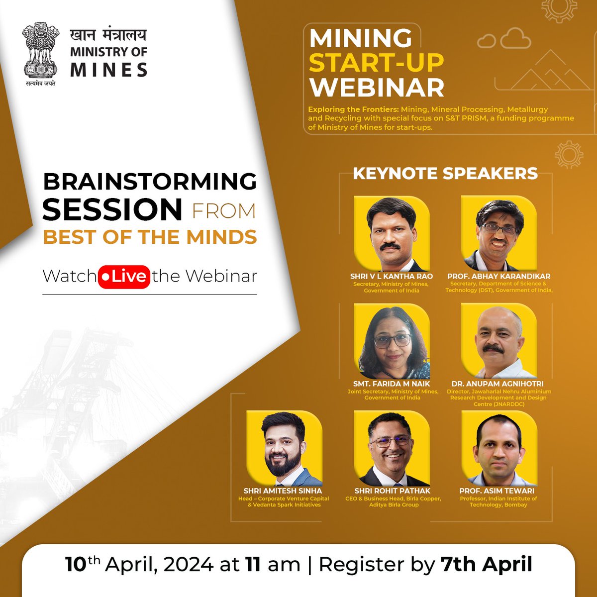 Watch Live! @MinesMinIndia is promoting #startups, #MSMEs  and Individual Innovators in the field of Mining, Mineral Processing, Metallurgy and Recycling to contribute to #AatmaNirbharBharat Mission. Don't miss to listen deliberations from the stalwarts of this sector.…