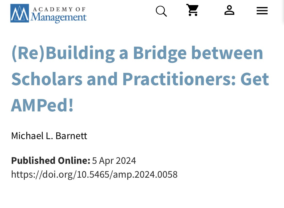 TanusreeJain's tweet image. Really cool changes happening at the Academy of Management Perspectives in terms of bridging #scholars and #practitioners. Very clear editorial guidance @profmikebarnett 
Looking forward to reading more of #AMP and hopefully writing for the journal too. 
journals.aom.org/doi/10.5465/am…