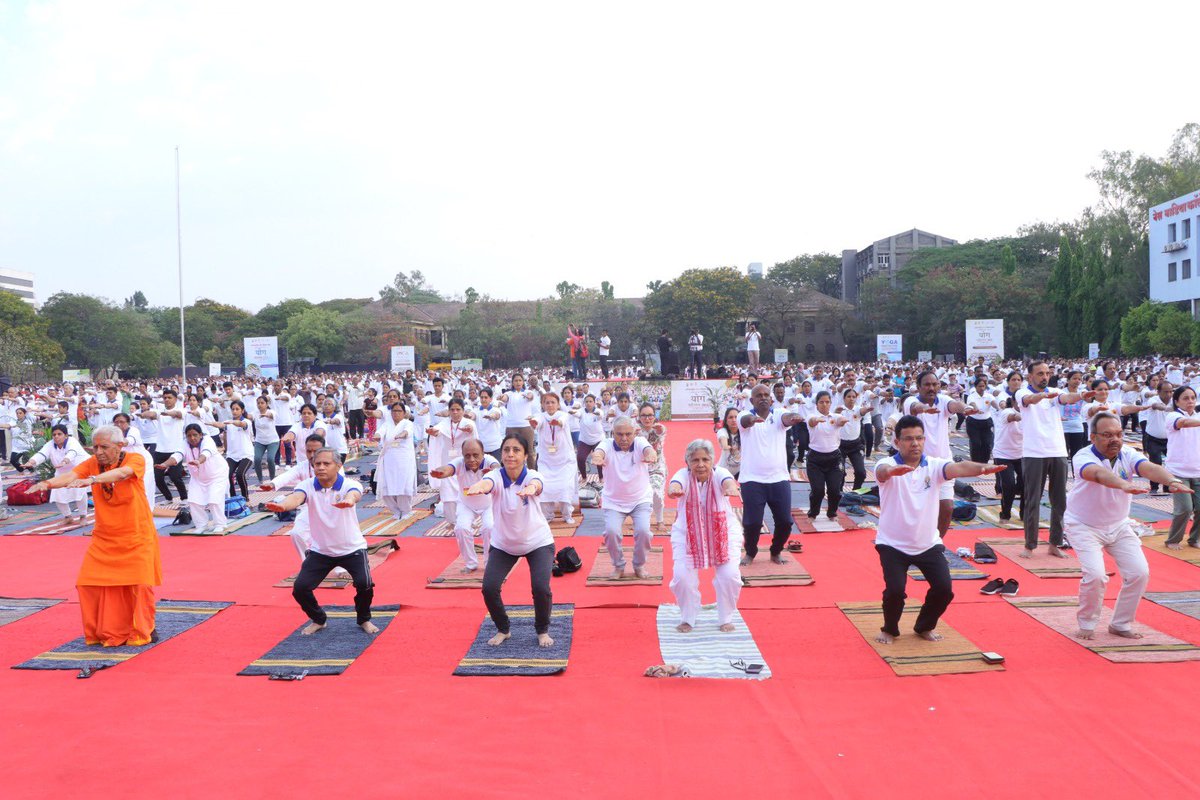 The 'Yoga Mahotsav' in Pune, marking the 75-day countdown to the International Day of Yoga, drew thousands of enthusiasts to the Wadia College Sports Ground. 
#YogaMahotsav2024 #IDY2024 #InternationalDayOfYoga2024 #YogaDay