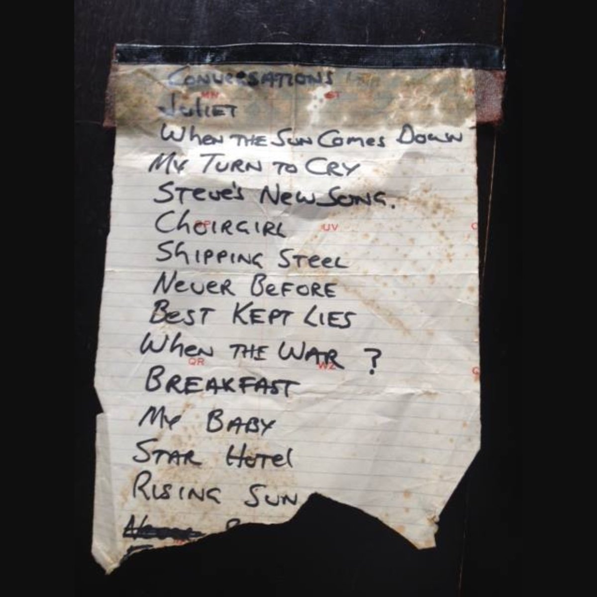Ragged old Cold Chisel set list. This must have been while the band was workshopping songs for Circus Animals. 'Steve's New Song' is probably Forever Now.