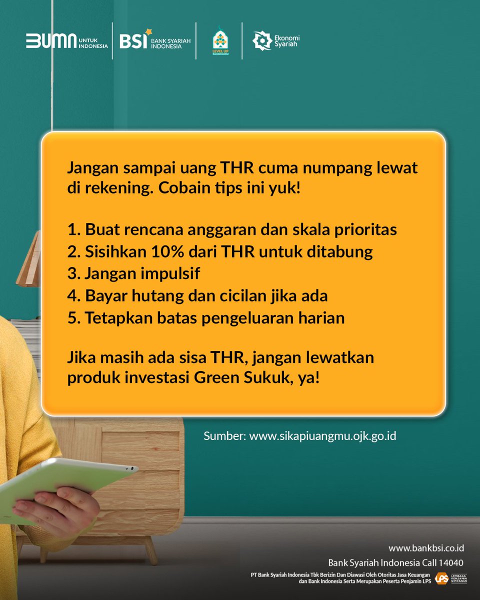 Assalamu'alaikum, Sahabat Syariah! Sahabat, apakah uang THR-nya masih tersisa atau sudah habis? Jangan lupa untuk bijak dalam mengatur keuangan dengan simak informasi berikut! #BankSyariahIndonesia #BeyondShariaBanking