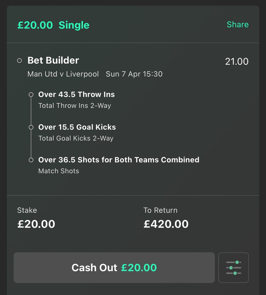 Teamed up with <a href="/MaccasValueBets/">James McCoy ‘Macca’</a> for this one.

🚨RT for an additional stats-based angle via DM!

🔸#MUFC vs #LFC this season - 48 &amp; 54 throws. 42 &amp; 40 shots.

🔸#MUFC league matches in 2024 - 16.82 GKs on average. There have been 16+ in 4 of the last 5.