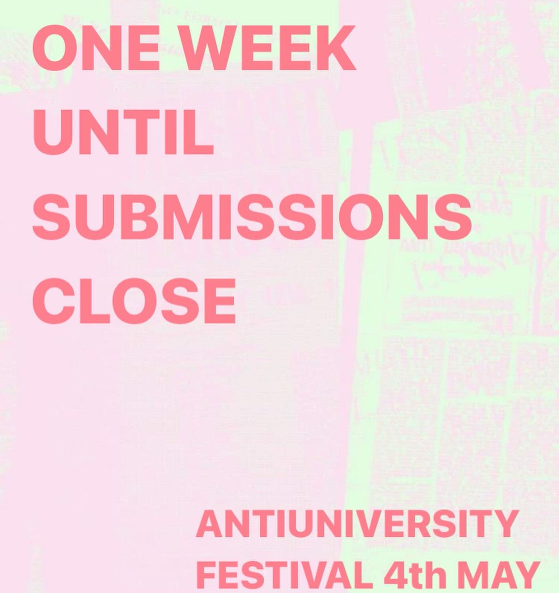 Submissions close in ONE week! The programme is already taking shape and we have limited slots so submit soon: festival.antiuniversity.org/register?fbcli… Antiuni Open Day’s theme is CHANGE, TRANSFORMATION & DISTRIBUTION OF POWER. All formats welcome that explore these ideas & beyond!