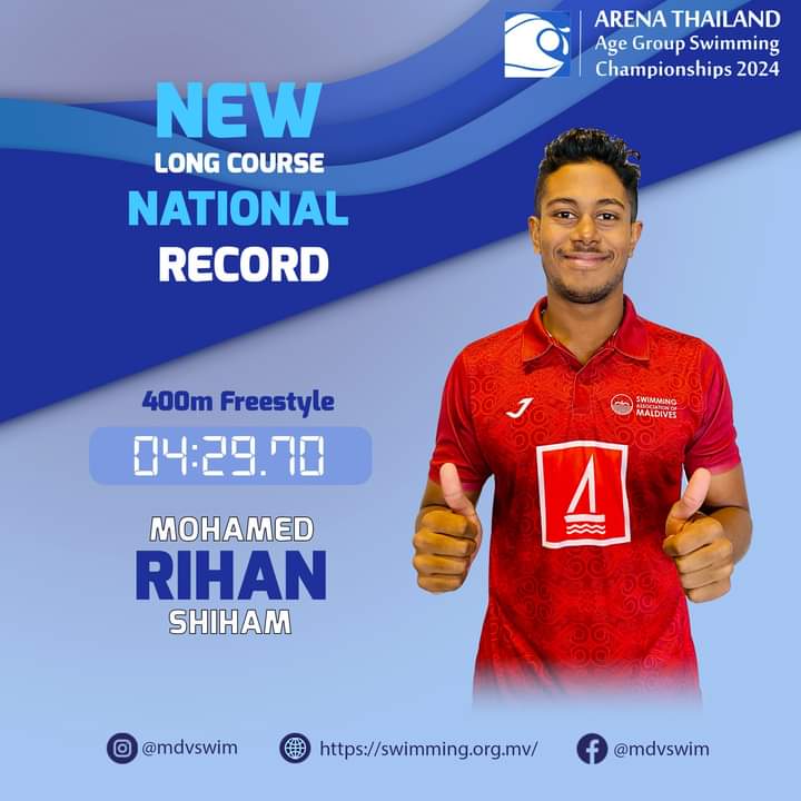 Rihan renews the national record of 400m Freestyle! swimming.org.mv/7051/