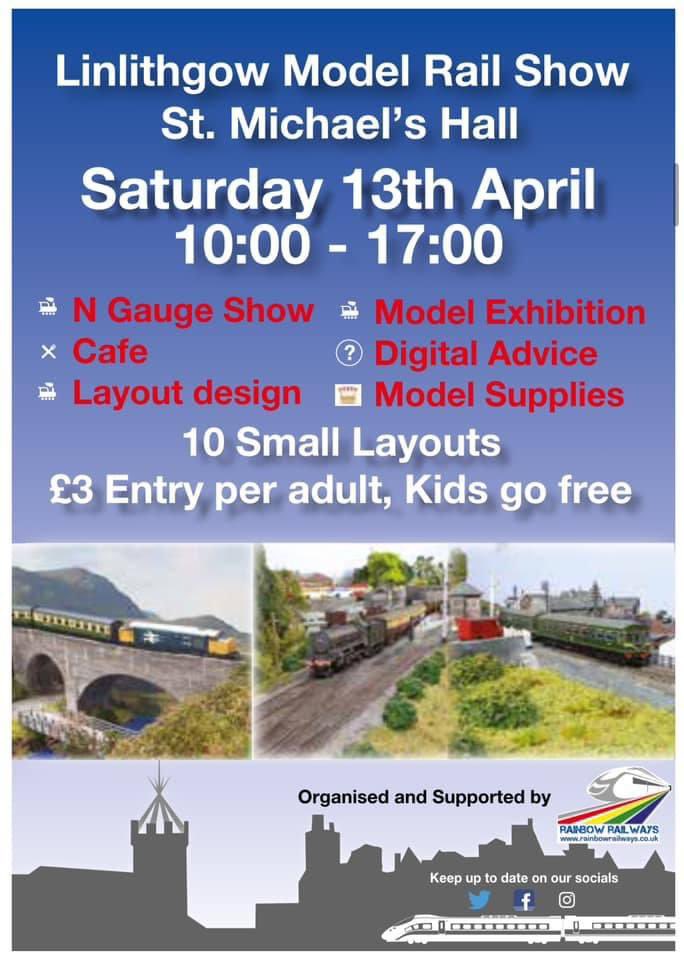 The Linlithgow Model Rail Show takes place on Saturday 13th April. Why not head along and check it out.