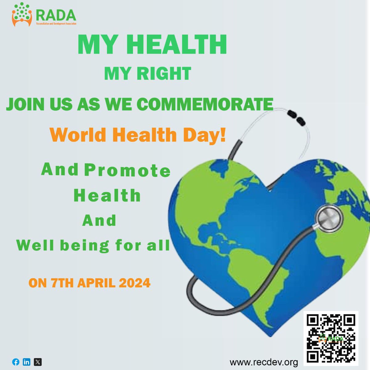 As we commemorate WHD under the theme 'My health my right', we are reminded to prioritize our health by knowing Your Numbers, eating healthy, exercising regularly, avoiding stress, alcohol and tobacco which may lead to the development of #NCDs and other health conditions.#WHD2024