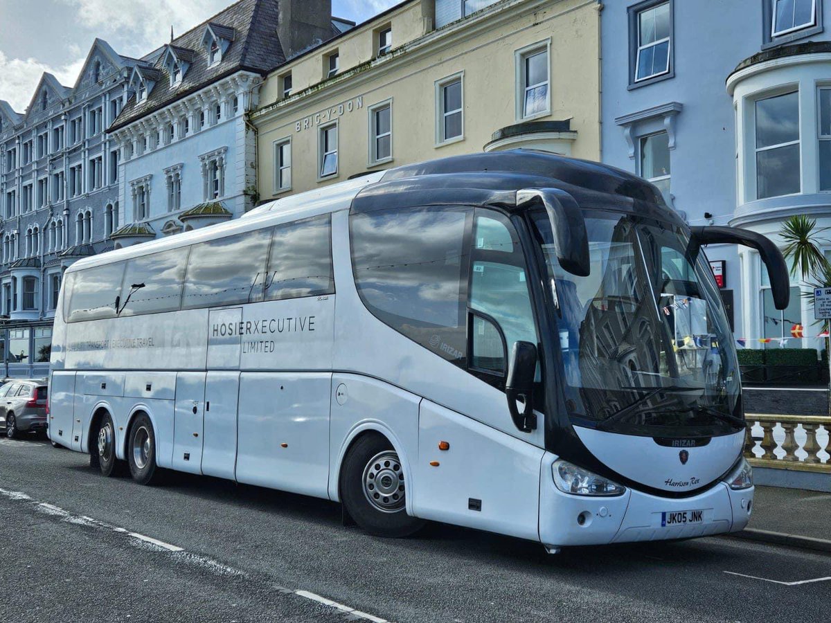 HosierXec's tweet photo. This weekend has seen the first tour after Hosier Xecutive &amp; Nott Johnson’s officially joined forces at the start of April 2024.

Our Irizar PB seen here outside of the Tynedale Hotel, Llandudno. A wonderful seafront Hotel that Nott Johnson’s have used for well over a decade 🏨🏴󠁧󠁢󠁷󠁬󠁳󠁿 https://t.co/R9whAtRE10