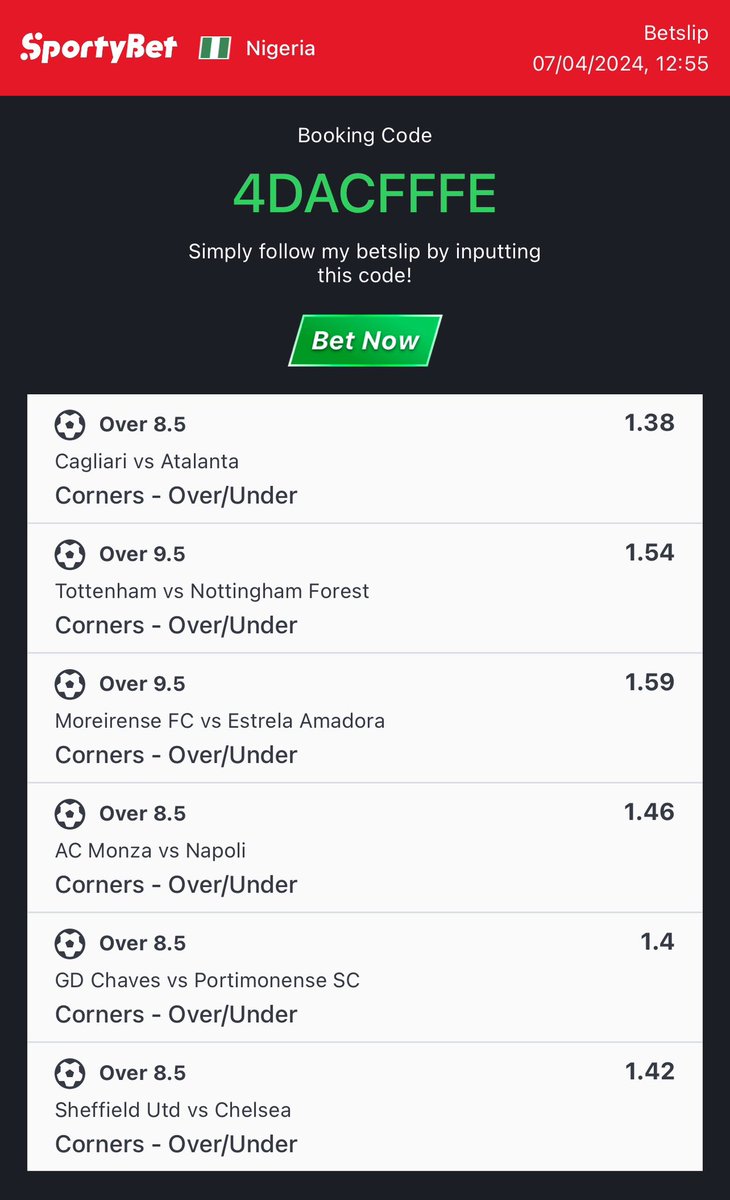 fdo_tips's tweet image. Todays free football predictions starts 2pm WAT

9.80 odds corners Acca

SportyBet: 4DACFFFE

Follow us, like and retweet for more free games and correct score predictions