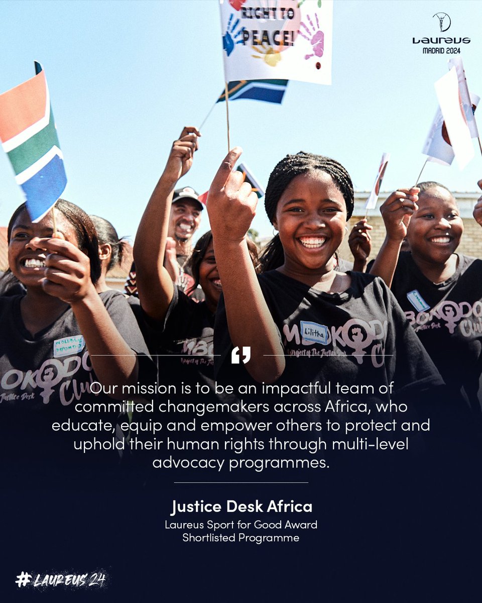 Since 2013, @TheJusticeDesk has been championing the power of everyday activists and the Laureus Sport for Good Award shortlisted programme continues to work tirelessly achieve their mission. #Laureus24 | #SportForGood | @Laureus_sa