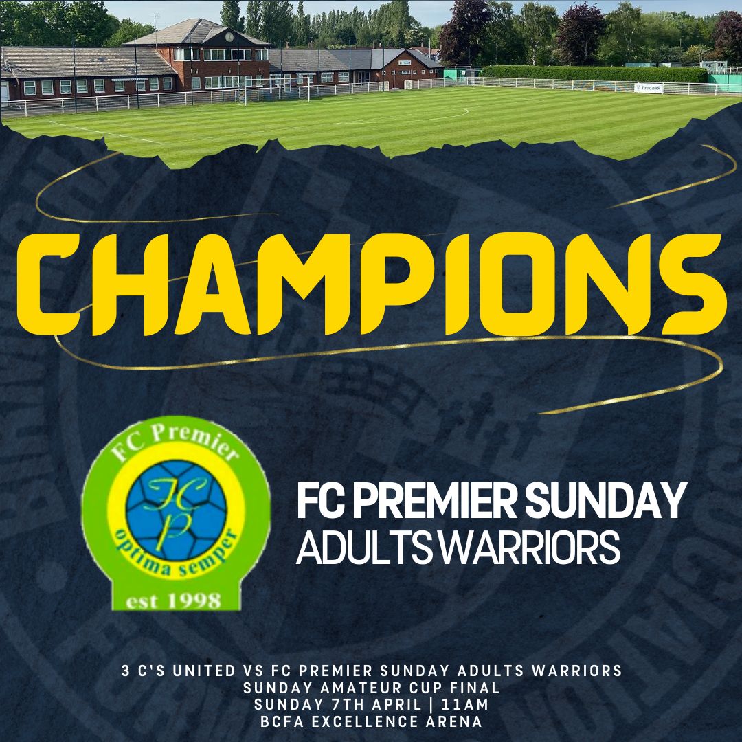 𝐂𝐇𝐀𝐌𝐏𝐈𝐎𝐍𝐒! 🙌 

Your 2023/24 Sunday Amateur Cup Champions are FC Premier Sunday Adults Warriors! 🏆 

Congratulations to the team and everybody associated with the club from all of us at BCFA 👏 

#MoreThanACup