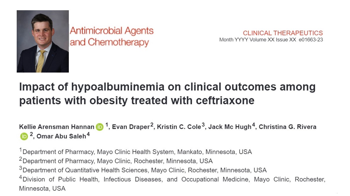 #ScholarlySunday features our fellow Dr. Jack Mc Hugh @jamchugh who collaborated with the ID and Pharmacy teams in describing the impact of albumin levels on clinical outcomes of ceftriaxone therapy. @omarabusaleh15