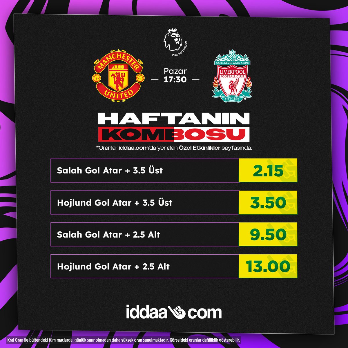 🚨Liverpool - Manchester United maçında Haftanın Kombosu'nu kaçırma! 📲Haftanın Kombosu iddaa.com'da yer alan Özel Etkinlikler sayfasında seni bekliyor.