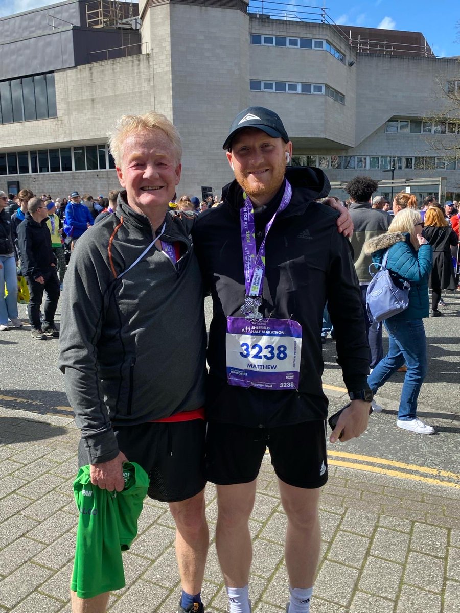 Father and son. Post Sheffield half marathon. Son hit the finish line 27 minutes ahead of his father! #loverunning #sheffieldhalfmarathon