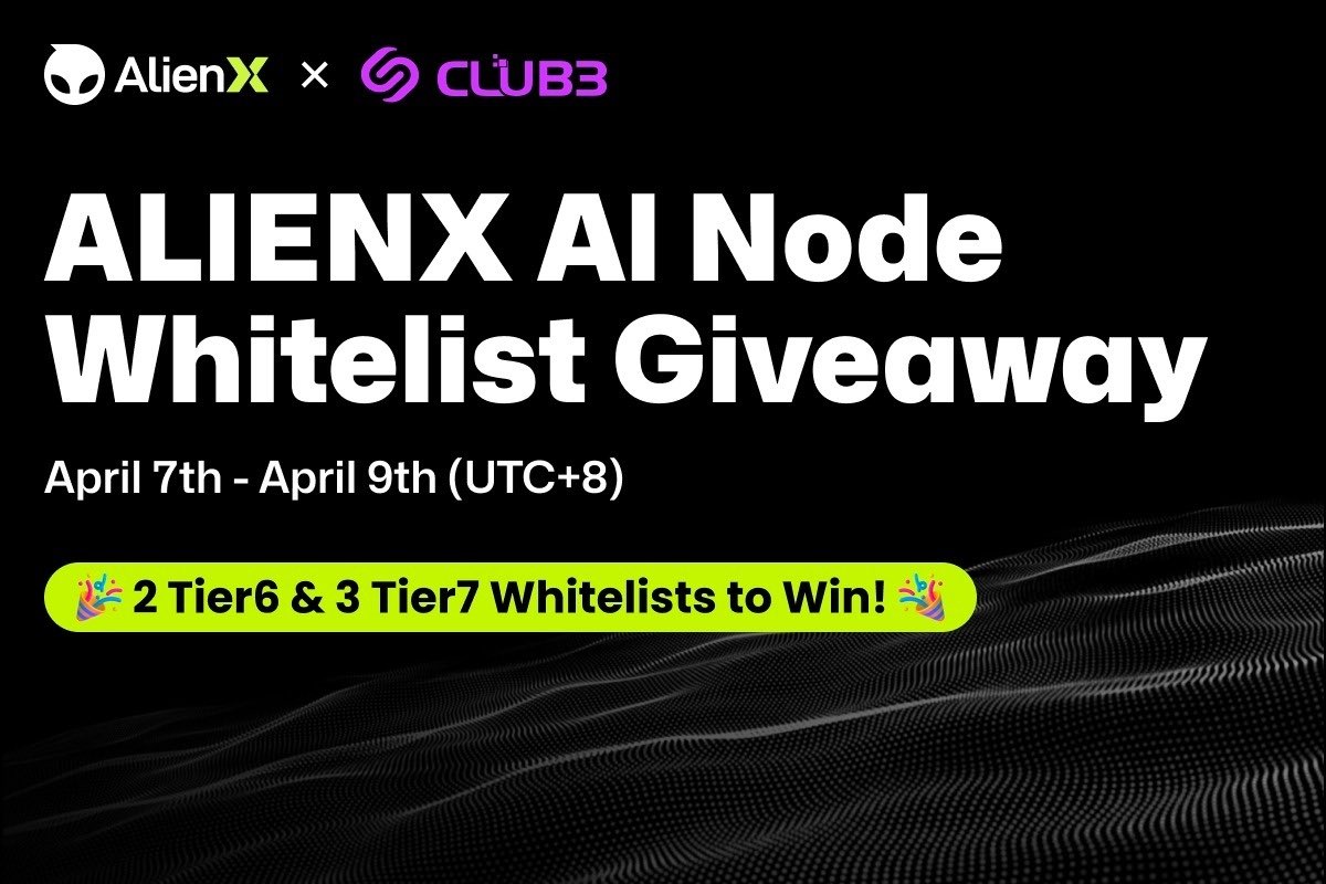 Club3 (@club3xyz) on Twitter photo We are very happy to cooperate with <a href="/ALIENXchain/">ALIENX ๐ฝโ๏ธ</a> and join the ALIENX ecosystem ๐ค
๐ ALIENX AI Node WL * 5 Giveaways on Club3 โก๏ธ club3.xyz/quest/2647d6cfโฆ
1โฃ Follow
<a href="/club3xyz/">Club3</a> & <a href="/ALIENXchain/">ALIENX ๐ฝโ๏ธ</a>
2โฃ Like & RT
โฐ April 7th-April 9th We are very happy to cooperate with <a href="/ALIENXchain/">ALIENX ๐ฝโ๏ธ</a> and join the ALIENX ecosystem ๐ค
๐ ALIENX AI Node WL * 5 Giveaways on Club3 โก๏ธ club3.xyz/quest/2647d6cfโฆ
1โฃ Follow
<a href="/club3xyz/">Club3</a> & <a href="/ALIENXchain/">ALIENX ๐ฝโ๏ธ</a>
2โฃ Like & RT
โฐ April 7th-April 9th
