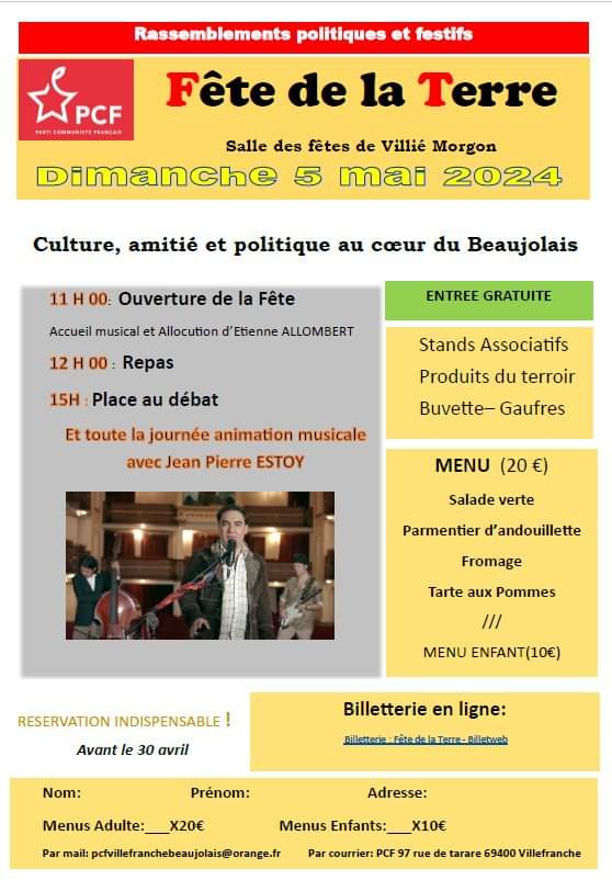 Le 5 mai c'est la #FêtedelaTerre à #VilliéMorgon dans le #Beaujolais.
Une fête culturelle et politique avec des associations et des producteurs locaux. 👇