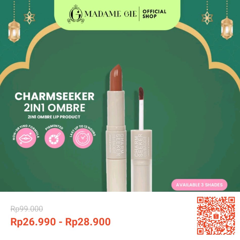 Temukan dan dapatkan Madame Gie Charmseeker 2in1 Ombre - Make Up Soft Matte Finish hanya Rp26.990 - Rp28.900 di Shopee sekarang juga! #racunshopee #racunbelanja  shope.ee/6AO7LXe9CD?sha… #ShopeeID