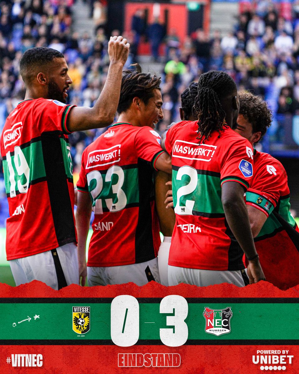 N.E.C. WINT DE GELDERSE DERBY!!!❤️💚🖤 #VITNEC 0-3 Powered by @unibetnl