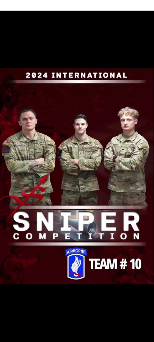 #SkySoldiers are ready 🎯 
Follow the 2024 International #Sniper Competition this week & watch @173rdAbnBde's Team 10 showcase their #skills! #BeAllYouCanBe  #InspireExcellence 

@USArmyEURAF @US_EUCOM @USArmy @USArmySMA