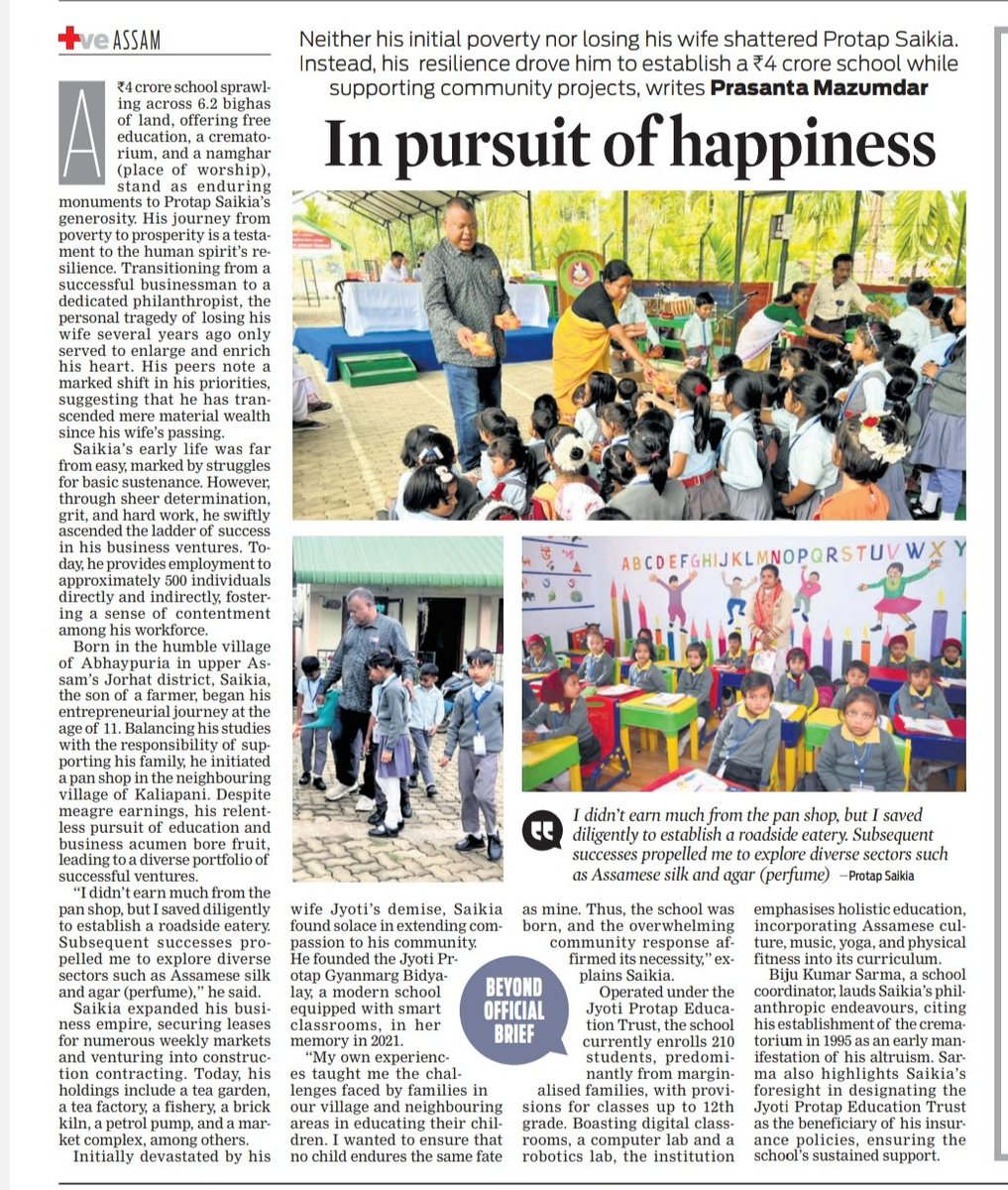 A Rs 4 crore school that provides free education, a crematorium and a 'namghar' bear testimony to Protap Saikia’s generosity. This Assam man’s personal tragedy only made his heart bigger and warmer @NewIndianXpress @TheMornStandard @mannkibaat