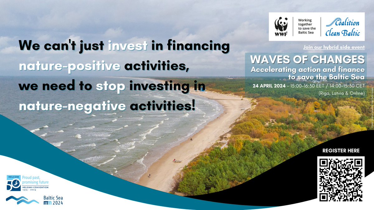 Bringing back a healthy #BalticSea means funds and resources must be mobilized. 🌊✅ To speed up these efforts our #financesystem needs also to align investments with #naturepositive principles & priorities. But how❓ Join our panel discussion👉bit.ly/CCBWWFsideevent