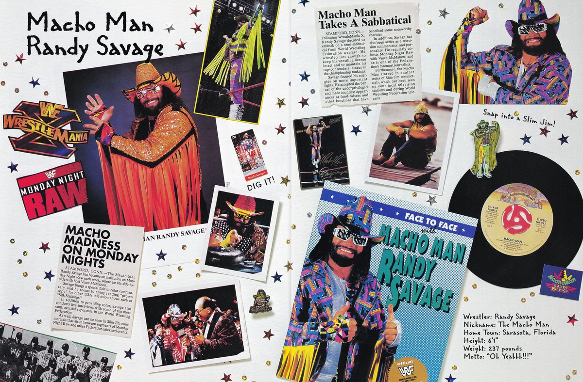 'Macho Man' Randy Savage section from the 'WWF Bodyslams and Memories: 1994 The Year in Review' official magazine. #WWF #WWE #Wrestling #RandySavage