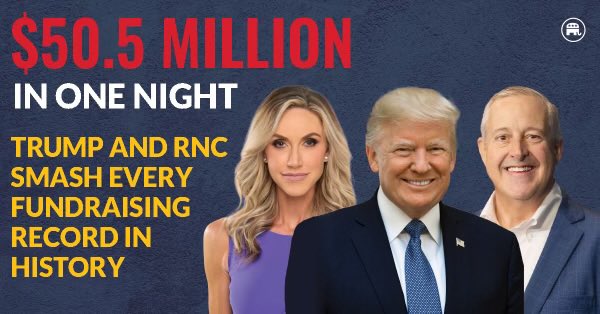 LaraLeaTrump's tweet image. Remember when it took Biden, Obama AND Clinton to raise $26M??? WE DOUBLED IT WITH ONE PRESIDENT. THE President, @realdonaldtrump 🇺🇸🇺🇸🇺🇸🇺🇸 History, made.