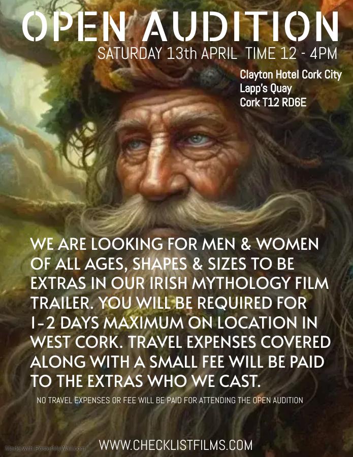 Checklist Films Ltd (@checklistltd) on Twitter photo Attention! #Actors! We're holding #auditions in #WestCork #ireland📷 for our #TV project. All about #IrishMythology.
All details are below, please read!
Directing our trailer is multi talented Tom Begley.
Info@checklistfilms.com
@checklistfilmsltd Attention! #Actors! We're holding #auditions in #WestCork #ireland📷 for our #TV project. All about #IrishMythology.
All details are below, please read!
Directing our trailer is multi talented Tom Begley.
Info@checklistfilms.com
@checklistfilmsltd