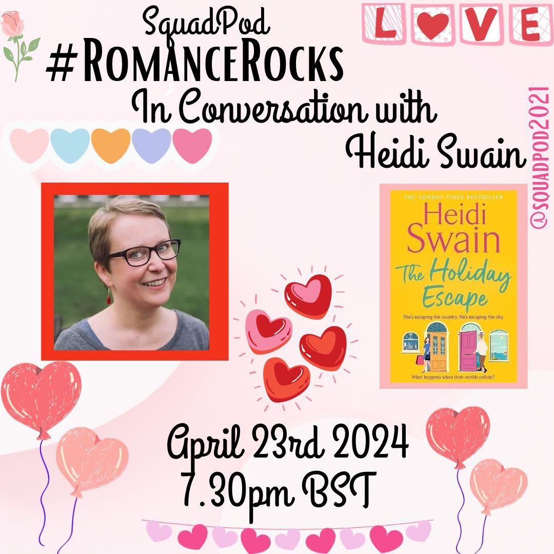 Don't miss our #RomanceRocks #SquadPodInConversation IG Live with the smashing @Heidi_Swain on 23rd April at 7.30pm BST, when @karenhuxtable will be chatting with Heidi about her new book #TheHolidayEscape and all things romance! 💗